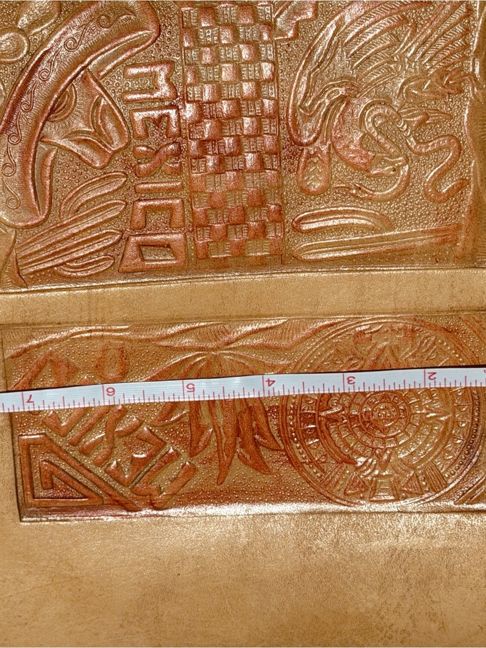 Hand-Tooled Leather Panel in Metallic Copper
